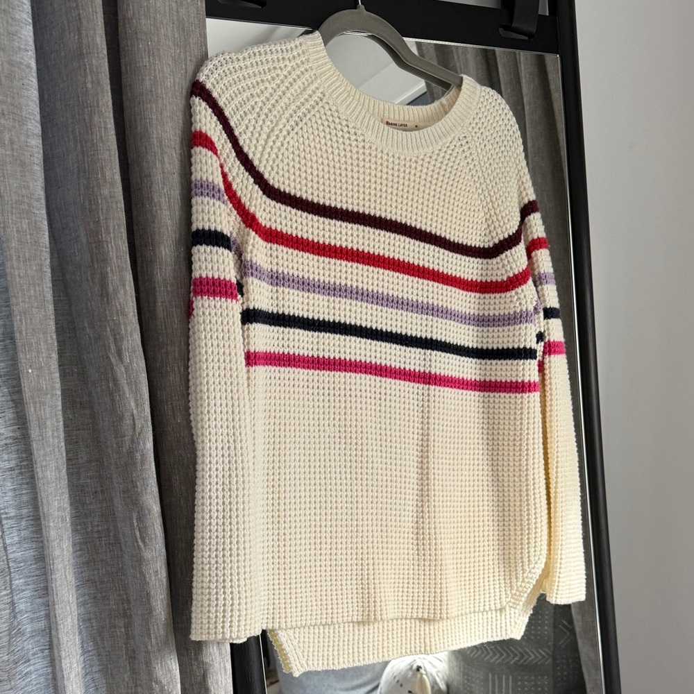 Marine Layer Cream Sweater with Multicolor Stripes